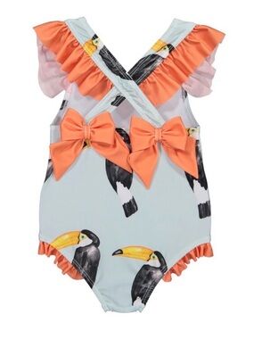 Sal & Pimenta Girls 3t Coral Toucan Bow Swimsuit one piece